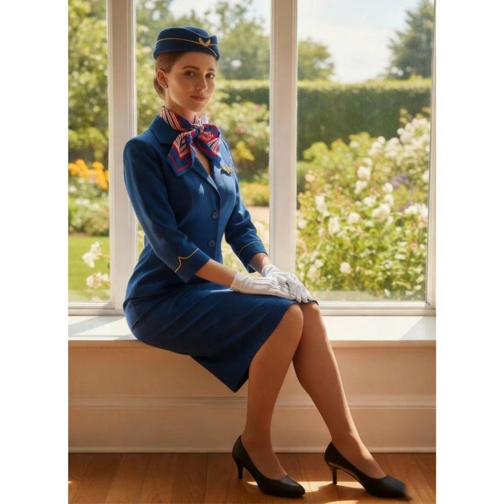 Gloves Scarf Women's Stewardess Costume Dress Up Flight Attendant Hat Stage Performance