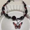 Dark Gothic Butterfly Flower Beaded Necklace Female High Sense Chocker Babes Sweet Cool Collarbone Chain Accessories