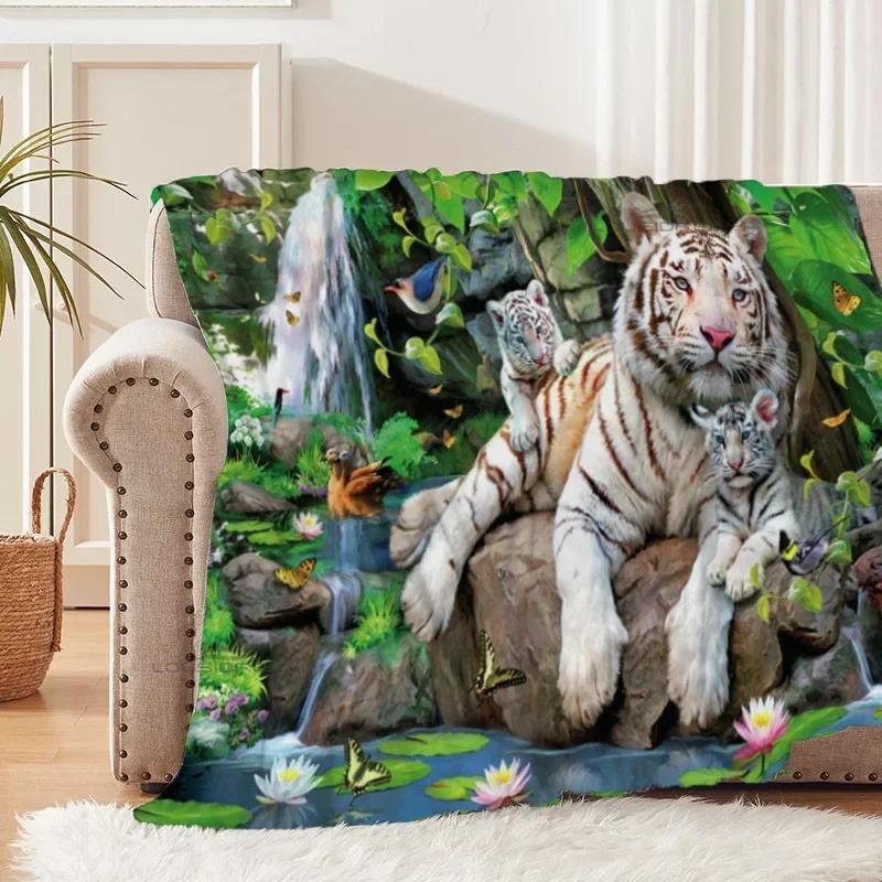 Tiger and White Tiger Patterns Blanket Animals Flannel Blanket Cosy Lazy Couch Cover Blanket Super Soft Sheet Mattresses