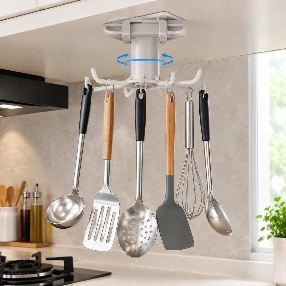 3pcs 6 Claws Design Kitchen Utensil Hooks 360 Degree Rotation Adhesive Hanging Rack For Kitchen