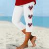 Women's Elastic Waist Capri Pants with Patriotic Heart Print Stretchy Fit Mid-Calf Length Casual Beach Bottoms