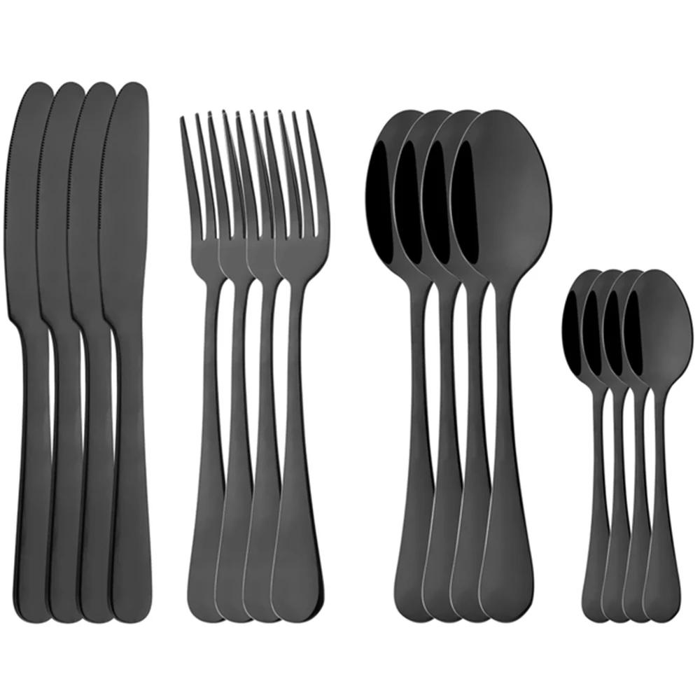 16Pcs/Set Dinnerware Stainless Steel Mirror Rainbow Cutlery Set Kitchen Fork Coffee Spoon Knife Tableware Silverware Set