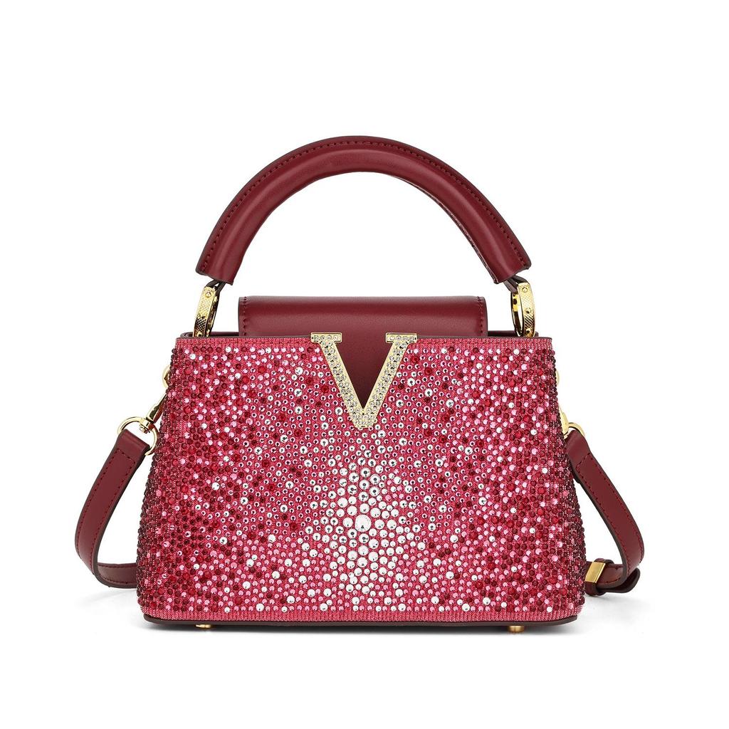 Rose Red Rhinestone Women's Evening Shoulder Bag - 2023 European & American Fashion