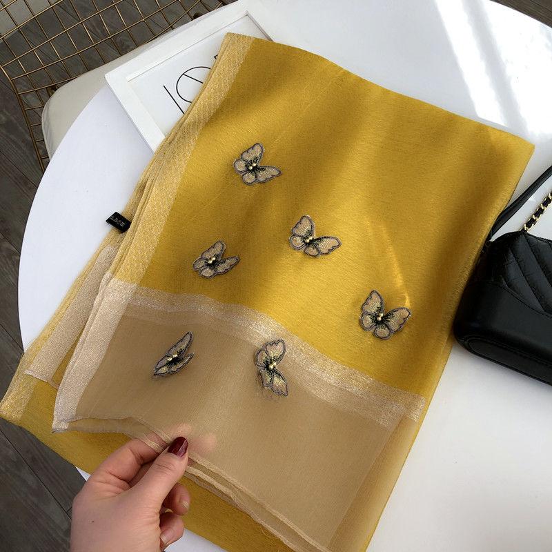 Schal Schal Bestickter dreidimensionaler Schmetterling Dünner und langer Seidenschal Damenschal