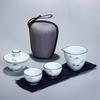 Set da Tè Kung Fu Cinese Set Teiera Portatile in Ceramica Tazze da Tè Gaiwan da Viaggio Tazza da Tè Cerimonia del Tè Tazza da Tè Bel Regalo con Borsa da Viaggio