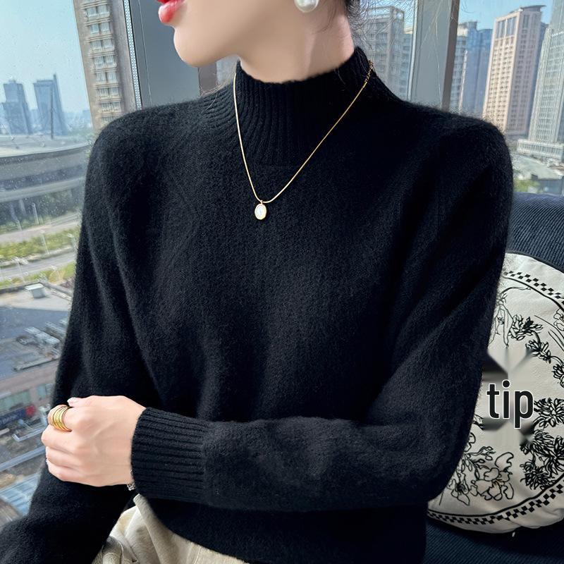 Women's Wool Cashmere Half-High Collar Sweater - Autumn & Winter Versatile Knit Pullover
