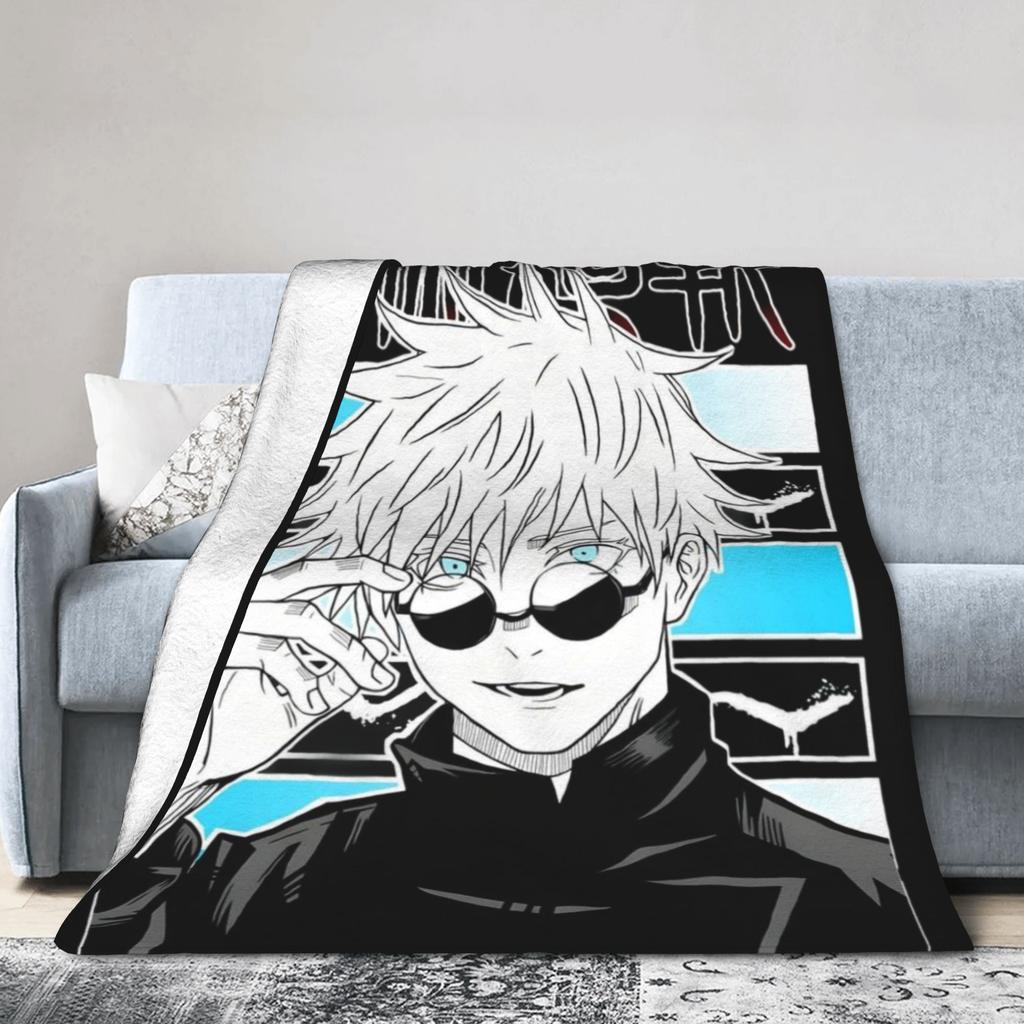 Jujutsu Kaisen Blanket Gojo Satoru Anime Flannel Throw Blankets Bedding Couch Personalised Soft Warm Bedspreads,