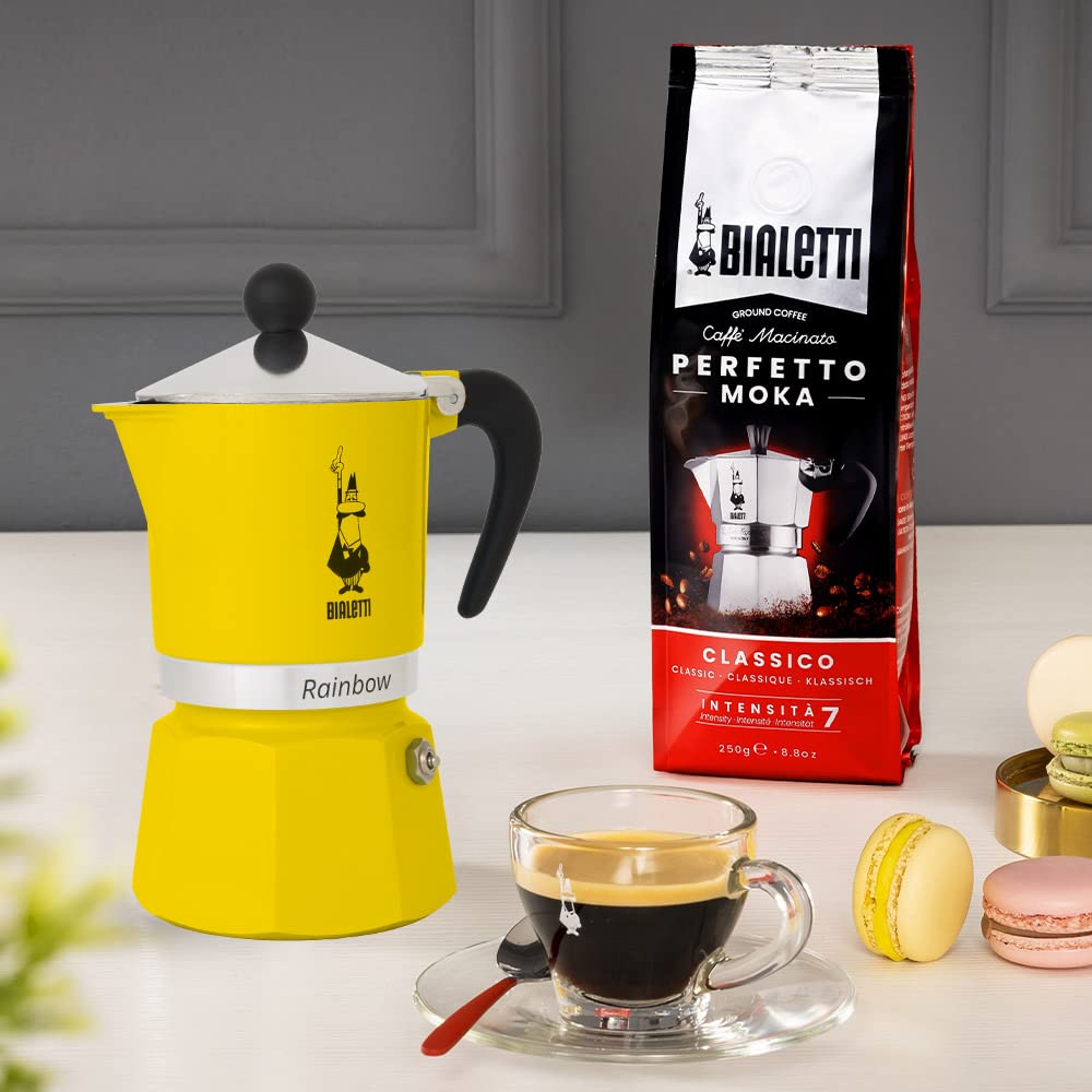 BIALETTI Přímý oheň Espresso kávovar duhově žlutý 3 šálky 13 x 9 x 17 cm