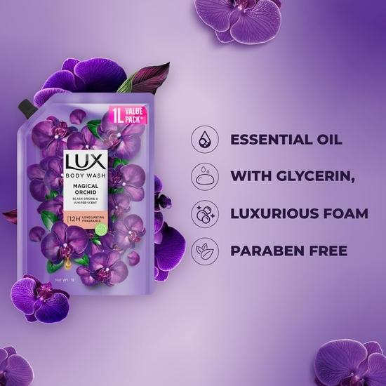 LUX, Black Orchid & Juniper Oil Bodywash, Refill Pack, 1 Ltr, for Soft and Glowing Skin, with Glycerin, Paraben Free, for Women