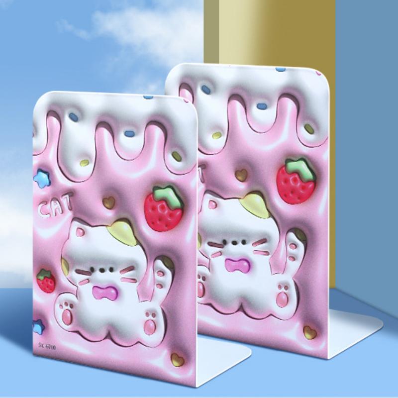 

2pcs Metal Bookends Cute Creative Cartoon Bookshelf Creative Pupil Desktop with Simple Bookends, Desk Organizer Book Stopper