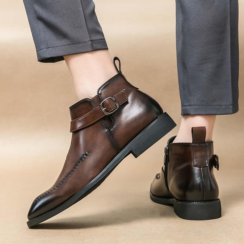 Fashion Men's Ankle Boots Formal Dress Leather Shoes Western Cowboy Style Lace-Up Casual Brown/Black Boots for Men zapatos