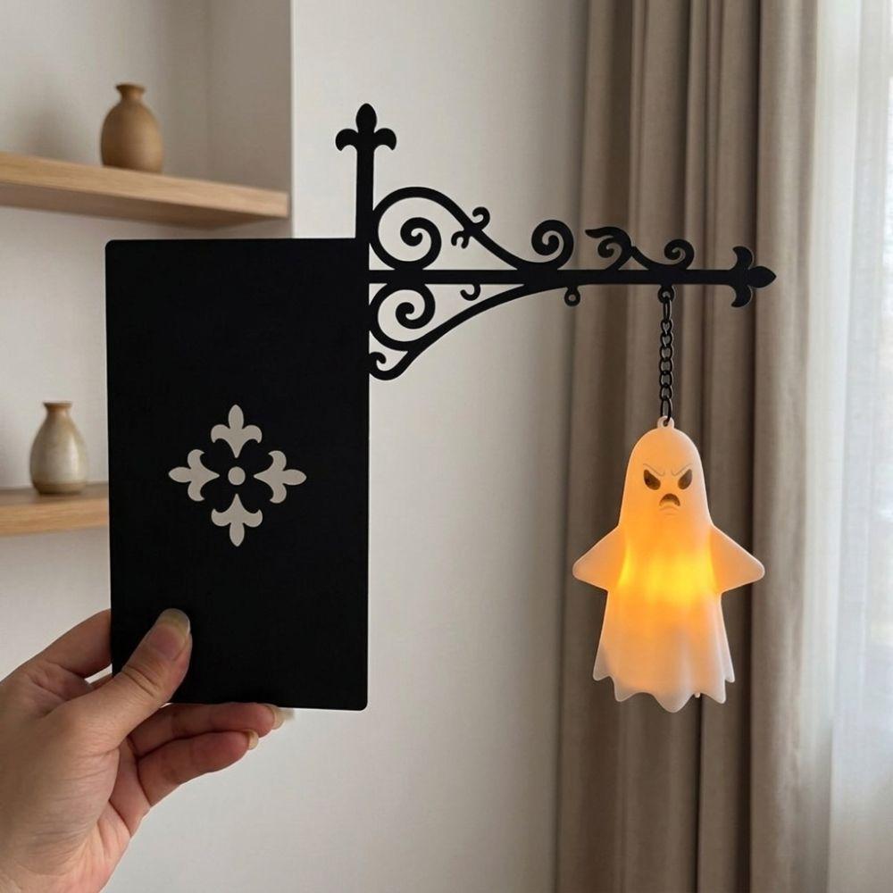 Warm White Light Halloween Ghost Bookshelf Lamp Vintage Style LED Lighting Book Nook Lamp Wrought Iron Glowing