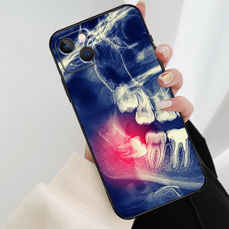 Dentist Tooth Pattern Phone Case For iPhone 13 14 15 16 Pro Max 11 12 XS XR X Plus Shockproof Bumper Soft Cover