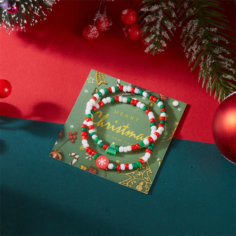 

Christmas Tree Snowflake Beaded Polymer Clay Bracelet for Women Men Cute Xmas Fashion Festival Party Jewelry Lovely Gifts