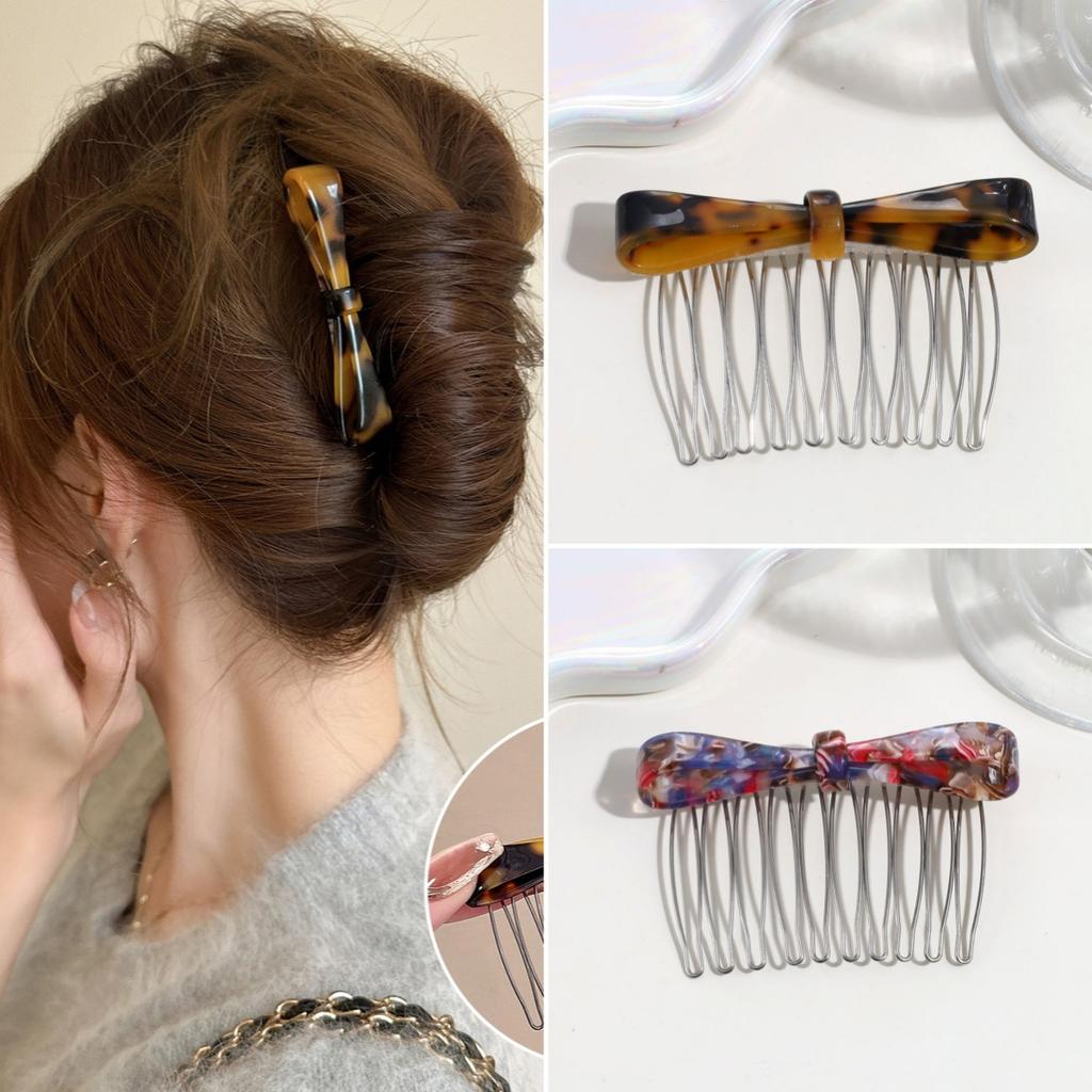 Classic Acetate Bow Metal Combs Hair Clip for Women Girls Bangs Collection Upside-down Hairpin Hair Accessories Styling Tool