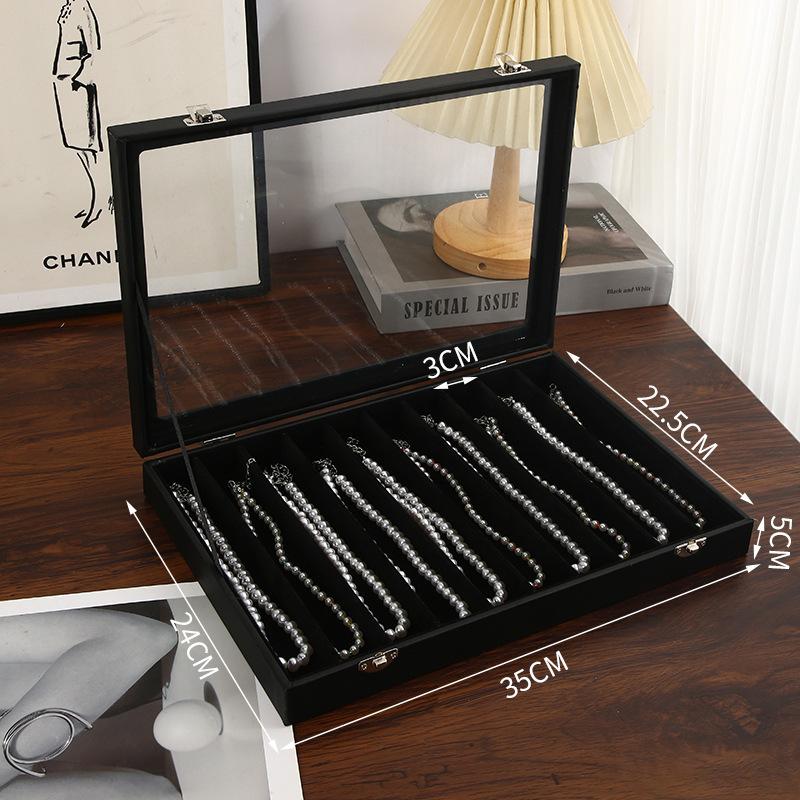 Black Walnut Wood Jewelry Storage Box with Transparent Lid for Pearl Necklaces Collar Chain Accessories Collectible