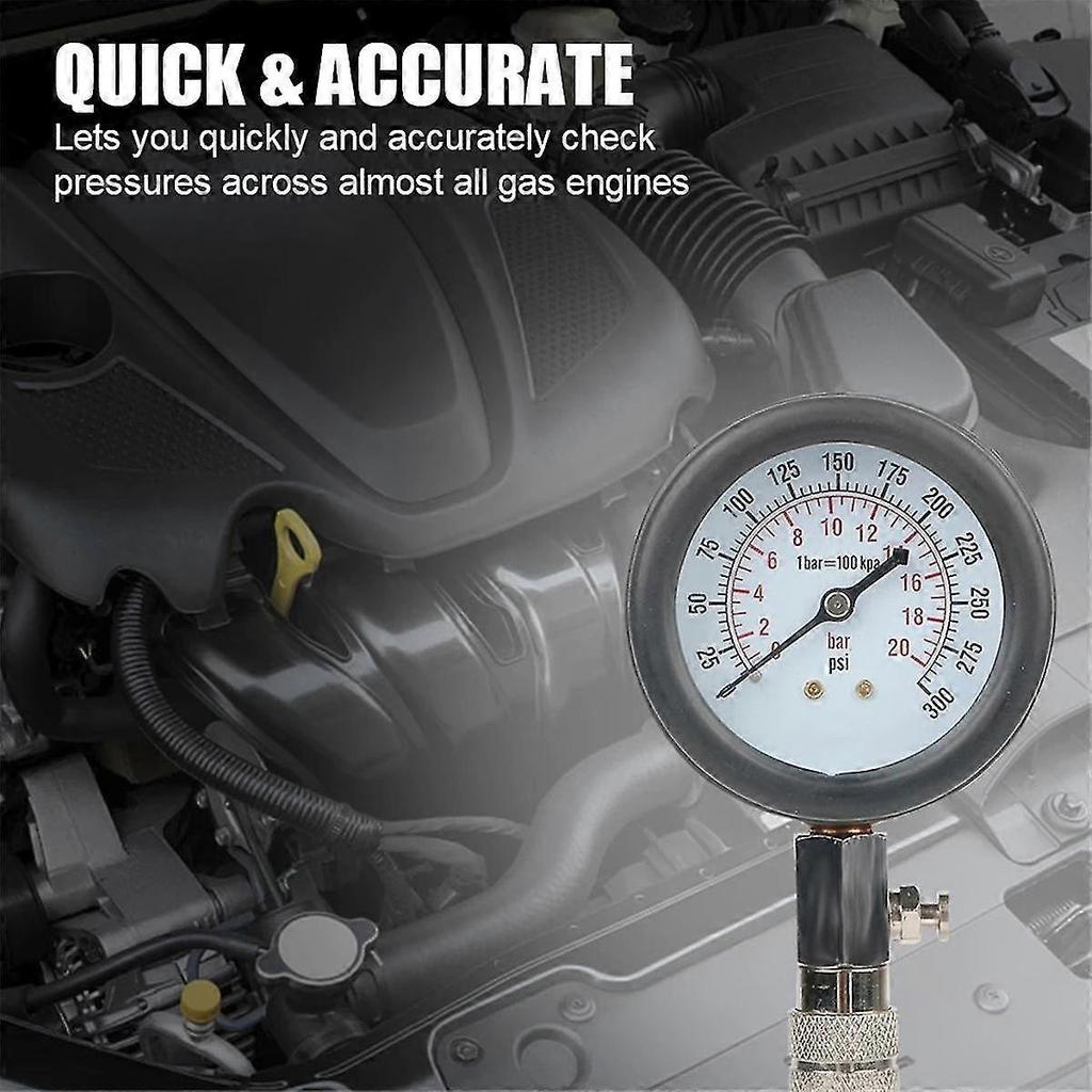 Gasoline Engine Compression Meter with M10 M12 M14 Adapter 0-300 PSI Pressure Gauge Automotive Cyli