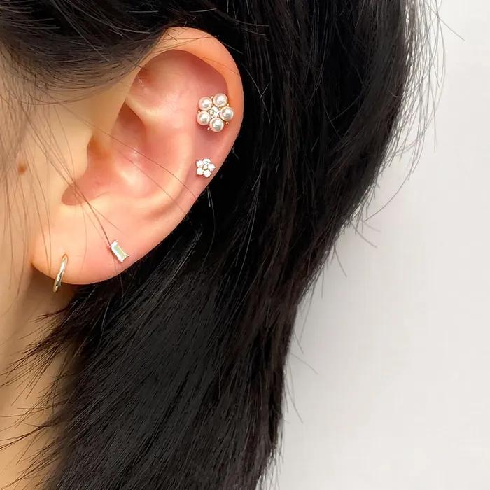 14K Mini Flower Cubic Piercing Earrings
