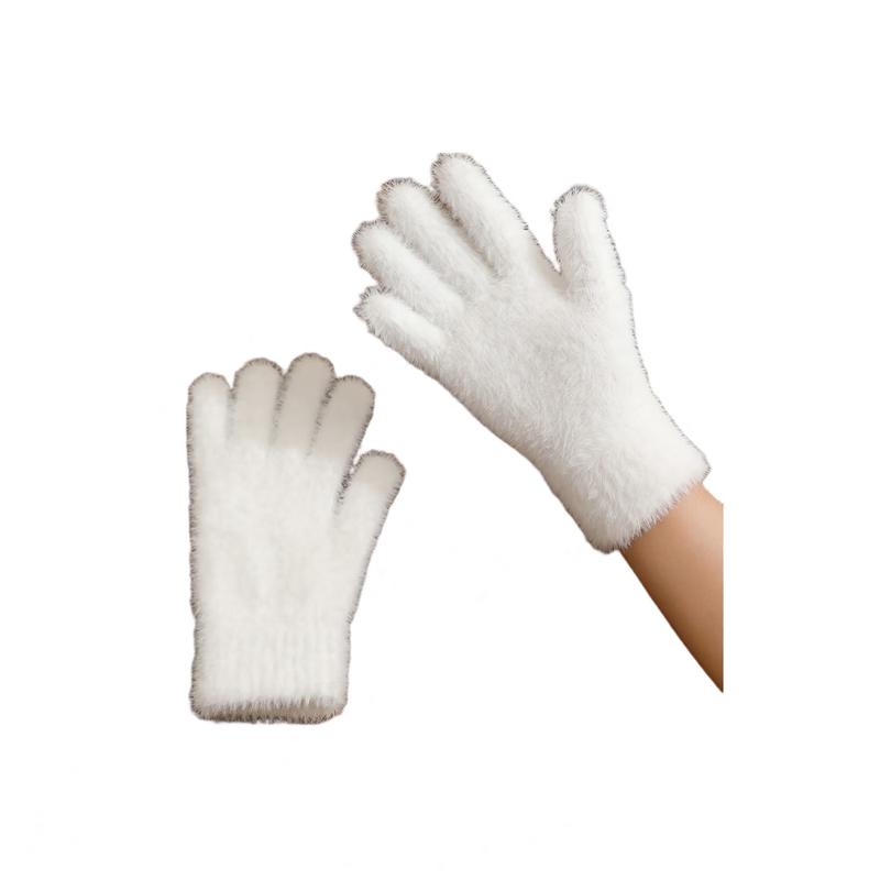 Thickened Faux Mink Fur Five-Finger Gloves