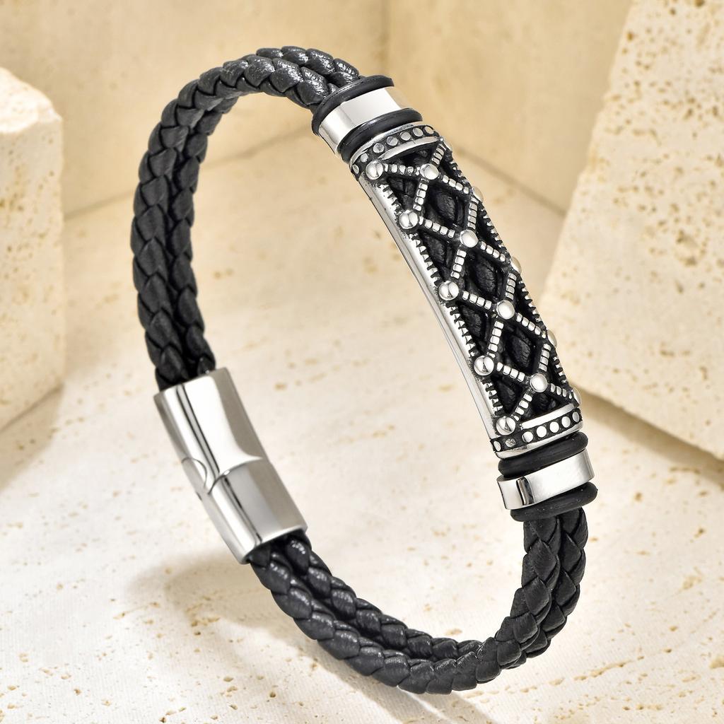 Simple Student Black Leather Rope Cowhide Men's, Woven Bracelet Handmade Multilayer Leather Bracelet