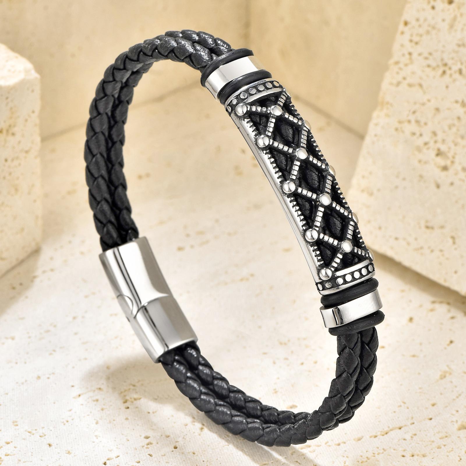 Simple Student Black Leather Rope Cowhide Men s Woven Bracelet Multi-layer Leather Bracelet 2026 21CM