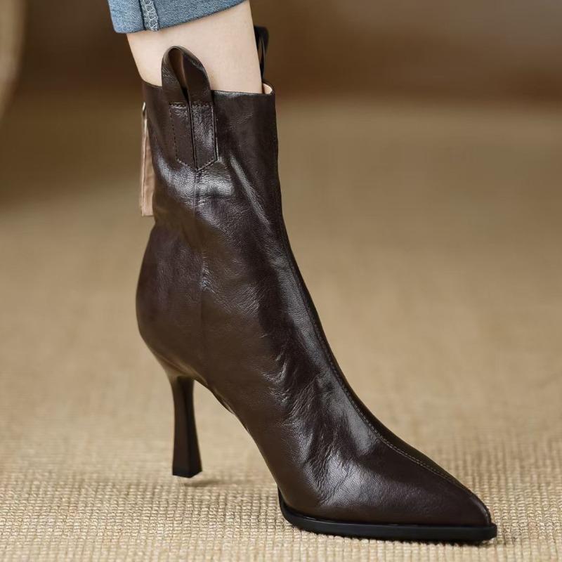 Fashion Women High Heels Ankle Shoes Pointed Toe Designer New Shoes 2025 Winter Fashion Leather Chelsea Short Boots Dress Pumps Zapatos