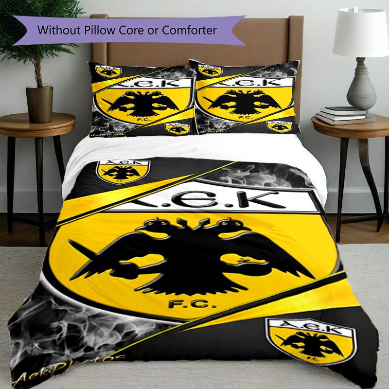 3pcs Duvet Cover Set (1*Duvet Cover + 2*Pillowcase, Without Core), AEK Athens FC Print Bedding Set, Bedroom Decor, All‑Season, Birthday Gift