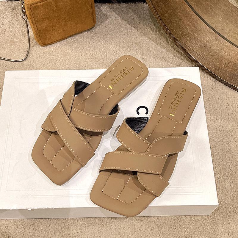 Internet-Promi-Hausschuhe Damen Sommerbekleidung ins Tide 2025 neu Feenwind sanft Französischer Design-Sinn flacher Boden Ein-Wort