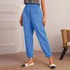 Cotton and Linen Nine-point Pants Elastic Waist Casual Pants Pocket Feet Pants Ladies