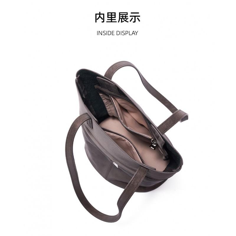 Same Lazy Bucket Bag Women's Genuine Leather Armpit Shoulder Retro Commuting Pearl Vegetable Tanned Cowhide