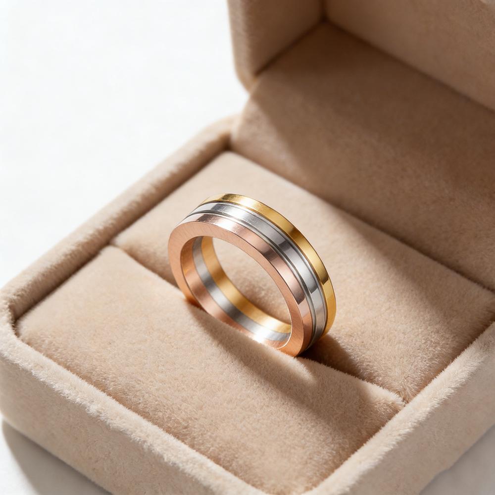 Classic 3-Color Gold Silver Rose Gold Stainless Steel Ring for Men Women, Fashion Wedding Band Couple Ring, Durable Titanium Ste