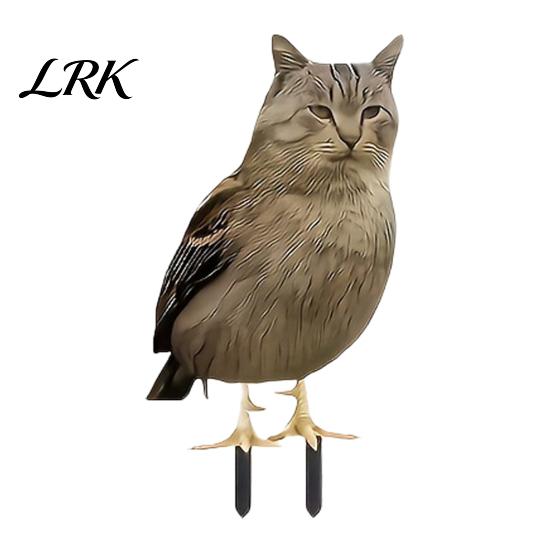 Cute Garden Ornament Cat Owl Stake, Funny Head Yard Art Unique Accessory Waterproof 2D Acrylic Outdoor Decoration for Lawn Potted Plants UV A