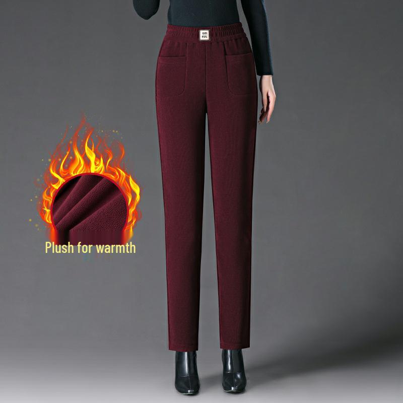 Nové dámské harémové kalhoty s vysokým pasem a fleecovou podšívkou - Plus size, Teplé, Ležérní, Silný žinylkový materiál pro podzim/zimu