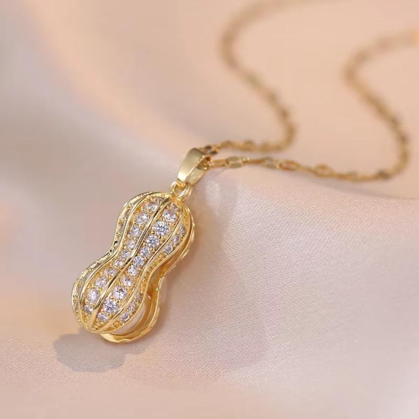 Ladies' Peanut Micro Inlaid Zircon Pearl Pendant Light Luxury Paired with Niche Fashion Temperament Collarbone Necklace
