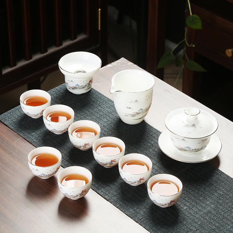 Company Activities Business Gifts Suet Jade Porcelain Kung Fu Tea Set Household Gift