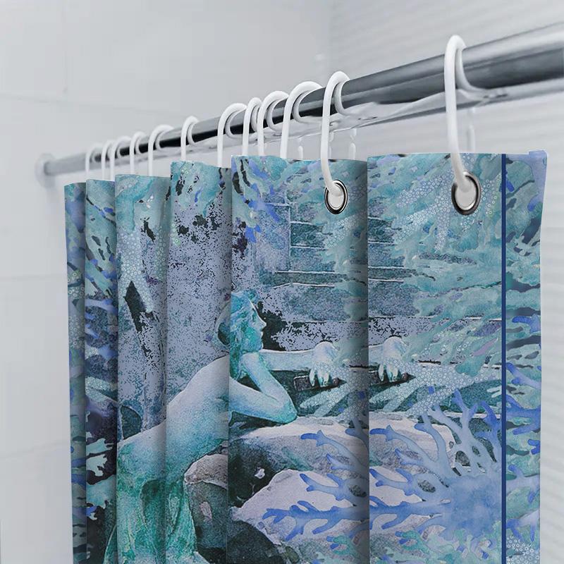 Luxury Watercolor Bath Curtain Blue Mermaid Design for Bathroom Decorations Home Accessories Shower Curtains in Green Blue Color