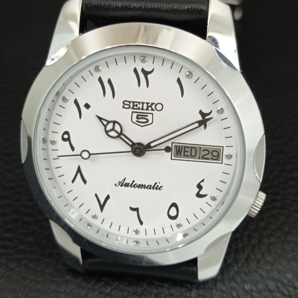 VINTAGE REFURBISHED SEIKO 5 AUTOMATIC JAPAN MENS WHITE DIAL WATCH a445551-1