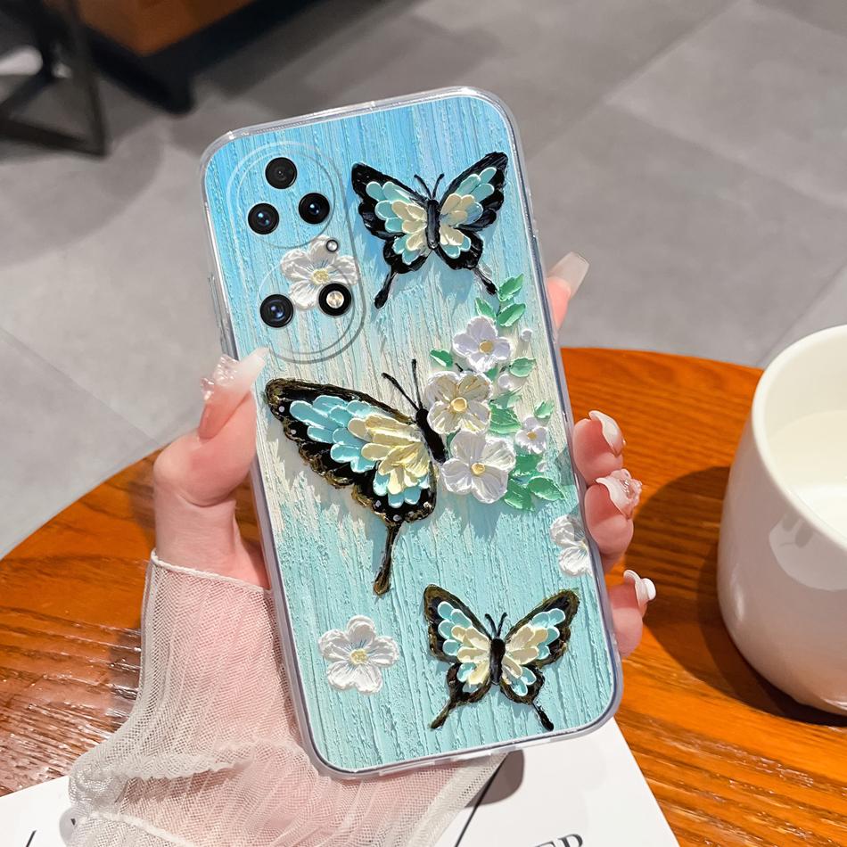 For Huawei P50 Pro P50E Phone Case Lucky Flowers Patterns Transparent Protective Funda For Huawei P 50 Soft TPU Silicone Bumper