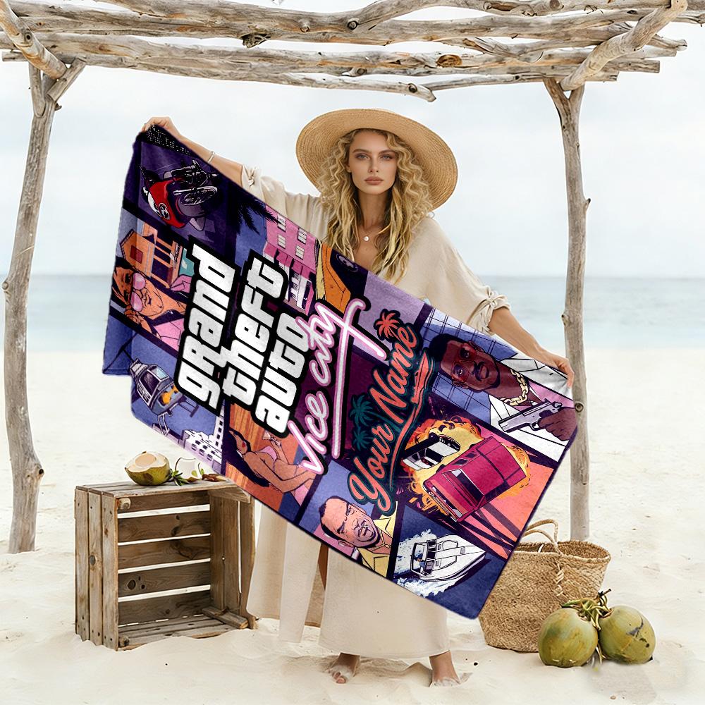 Grand Theft Auto Customized Name Beach Towel Quick-Dry Soft Microfiber Portable for SwimmingBeachCamping Travel Beach AccessoriesGym