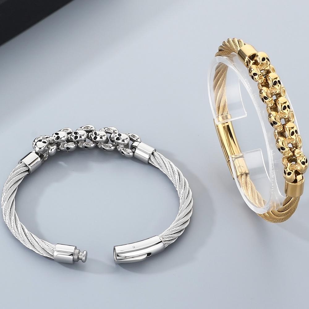 Gotiskt herrarmband med dödskalle för man Steampunk 6 mm bred flätad kedja i rostfritt stål smyckestillbehör