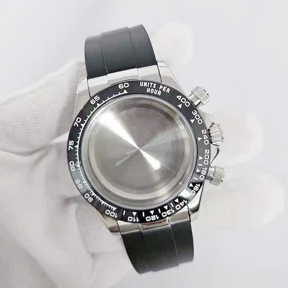 Black 39mm Stainless Steel Watch Case Strap Suitable for 29.5mm Dial Can Be Equipped with VK63A Movement Sapphire Mirror 5ATM 7