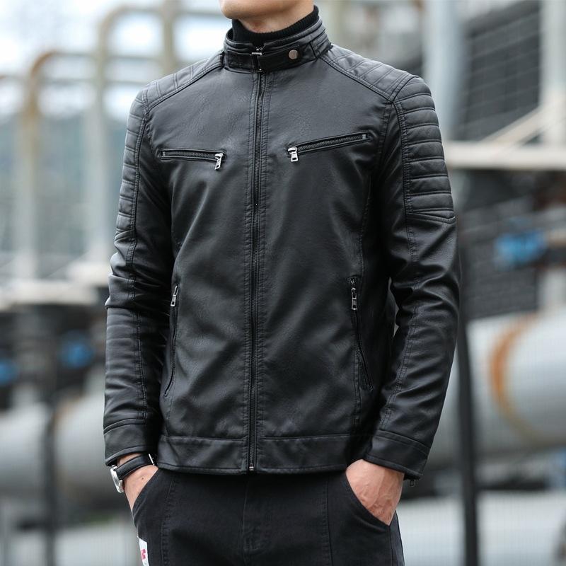 Hot-selling men's leather jacket locomotive stand-up collar handsome casual autumn and winter trend versatile leather jacket men