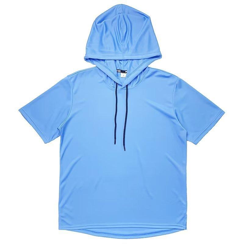 Unisex Summer Thin Short Sleeve Hooded T-shirt Japanese Style Solid Color Loose Plus Size Breathable Casual Pullover Tee