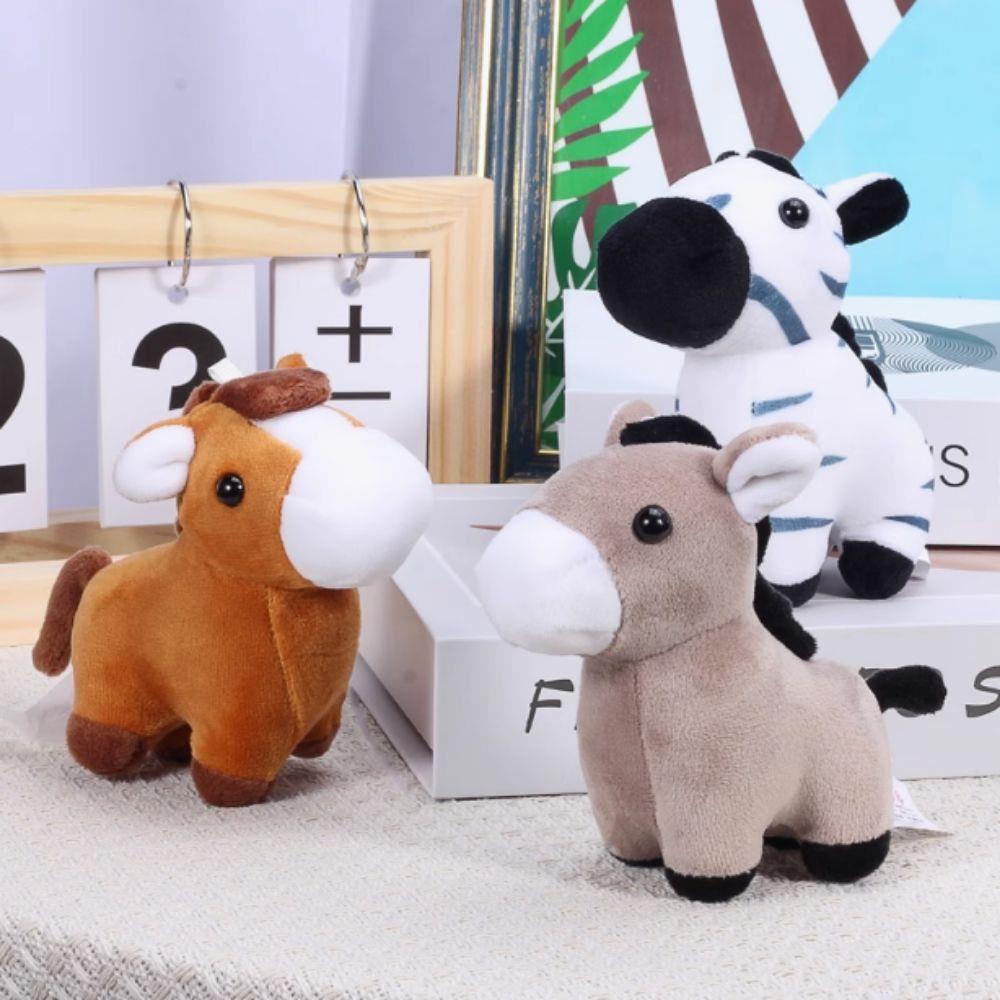 Cartoon Animal Horse Key Ring Horses Plush Donkey Small Doll School Bags Giraffe Pendant  Boy Girl