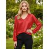 Women Elegant Loose V Neck Long Sleeve Solid Sequin T Shirt Top