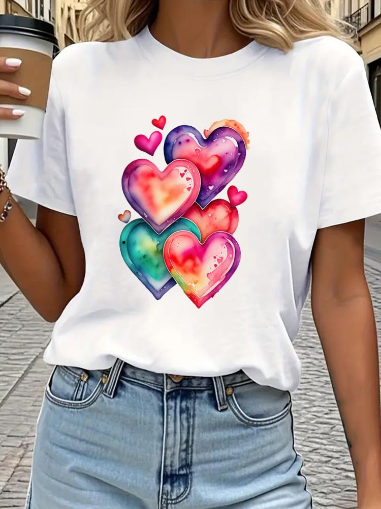 (Asian Size) Tee Top Print Sweet Lovely Style Trend Women Woman Fashion Clothing Short Sleeve T Shirt  Female Graphic T-shirts