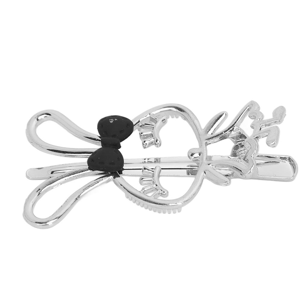 Cute Rabbit Duckbill Hair Clip Cutout Bow Alloy Silver Electroplated Rabbit Hair Barrette for Decoration