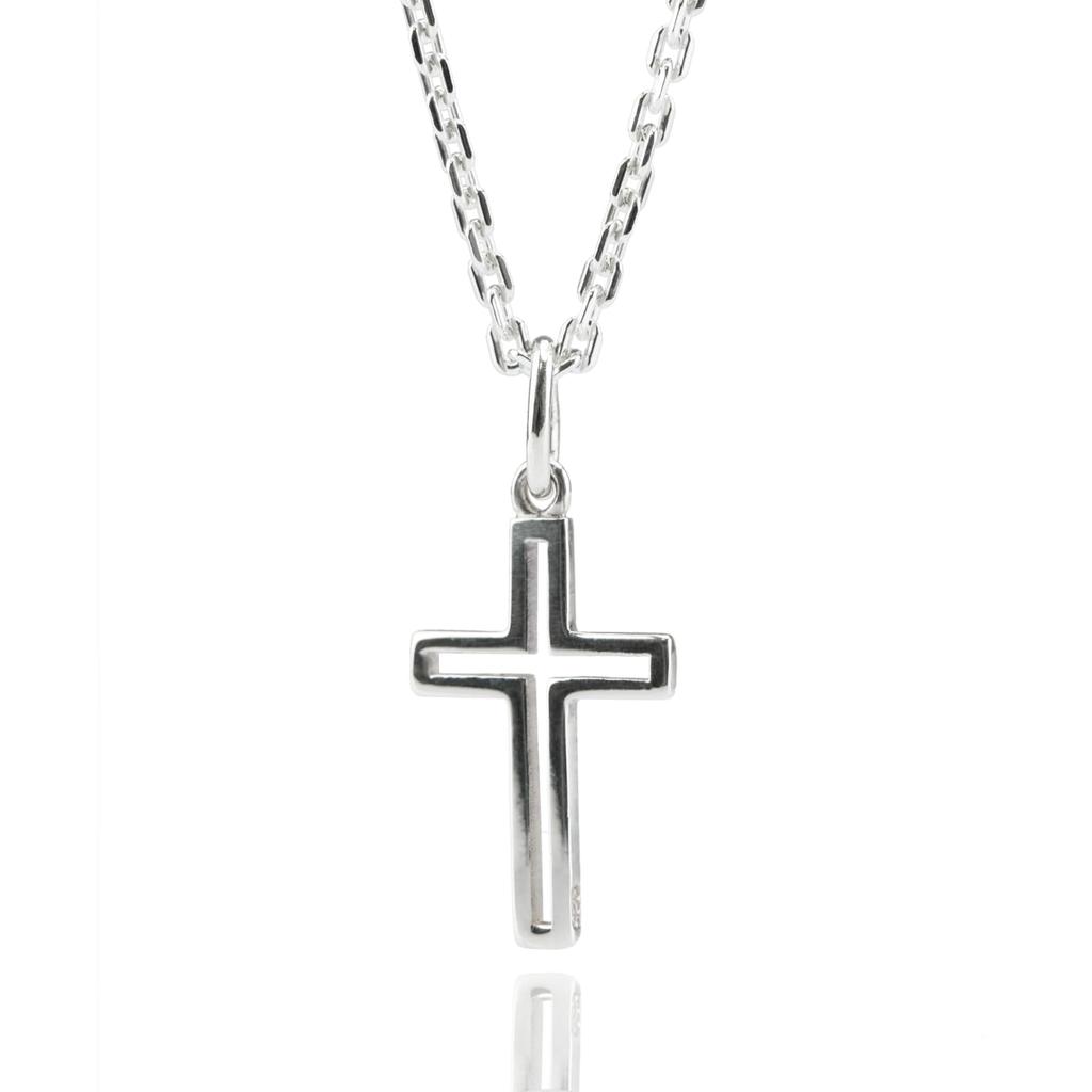 Cross Necklace Silver 925 Cross Silver Necklace Chain 3D Cross Sterling Silver Men Women [SANT BOLEN]