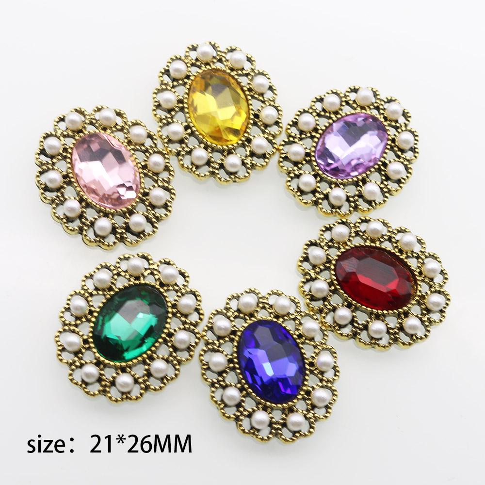 5 stuks 21 * 26 mm Ovale Parel Glas Legering Decoratieve Knoppen Haaraccessoires Kleding Diy Accessoires