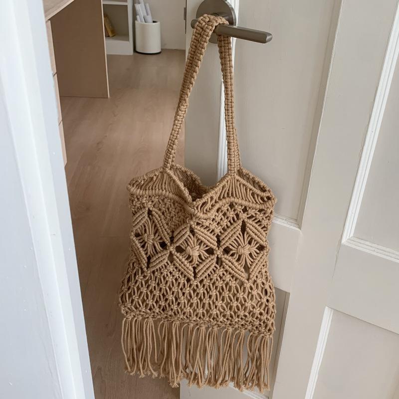 

2025 лето новая полая плетеная сумка приморский отдых портативная соломенная сумка большая вместимость плечевая подмышечная сумка-ведро 21*1*49 хаки